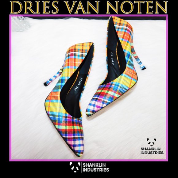 🤍🐼DRIES VAN NOTEN🐼🤍  Multicolor Plaid Heels SZ 36.5 EU - Picture 1 of 13